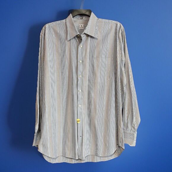 Peter Millar Other - Peter Millar Blue Tan White Striped Button Down Shirt Men's Size XL 100% Cotton